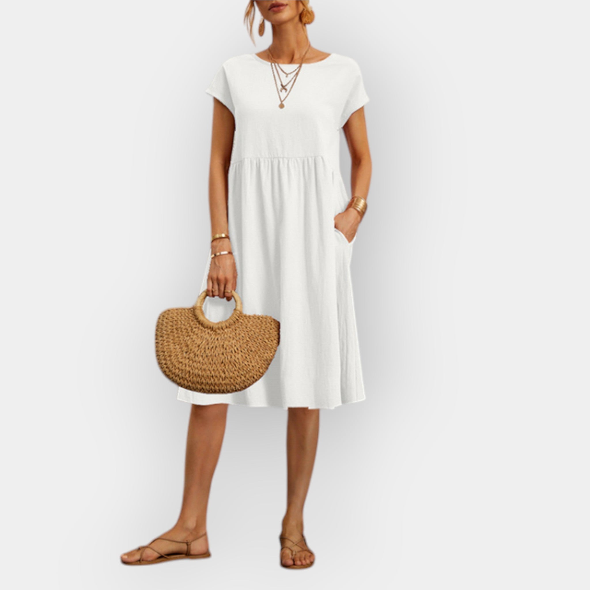 Midi Dress With Clean Lines In Lightweight Breathable Fabric