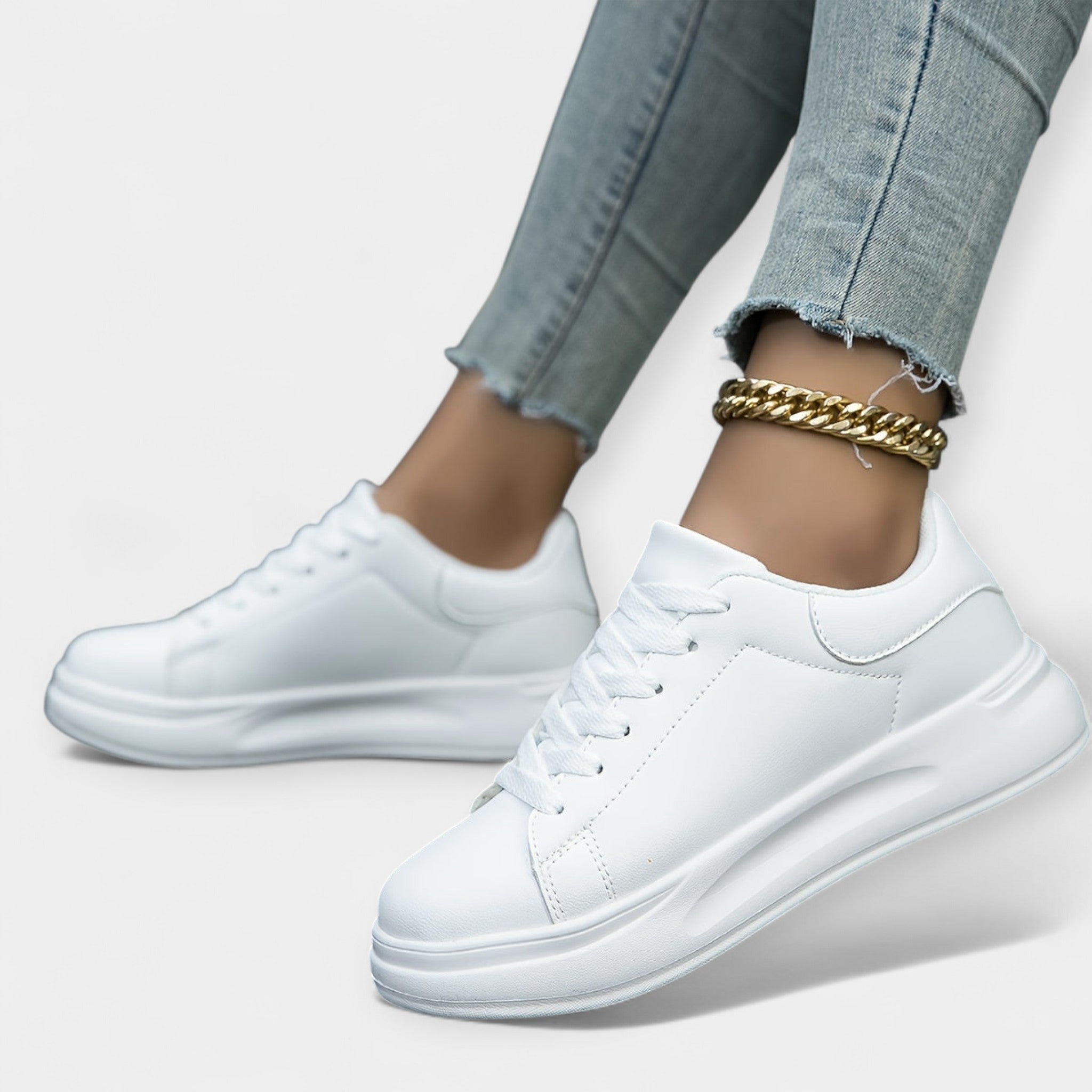 White Leather Sneakers Premium Comfort Orthopaedic Sole