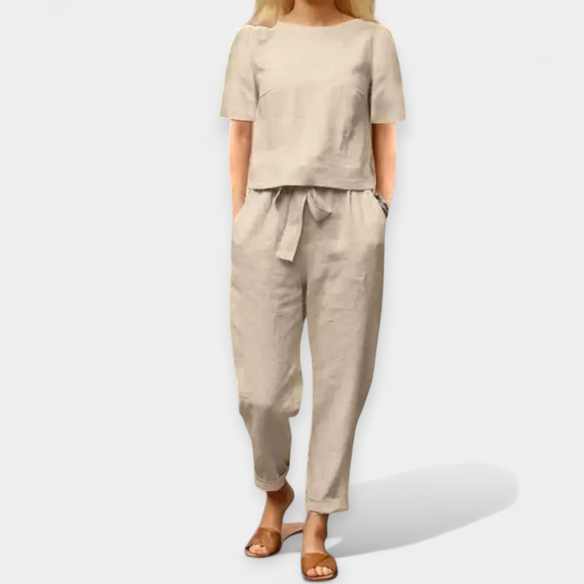 Airy Two Tone Summer Set With Wide Leg Drawstring Trousers
