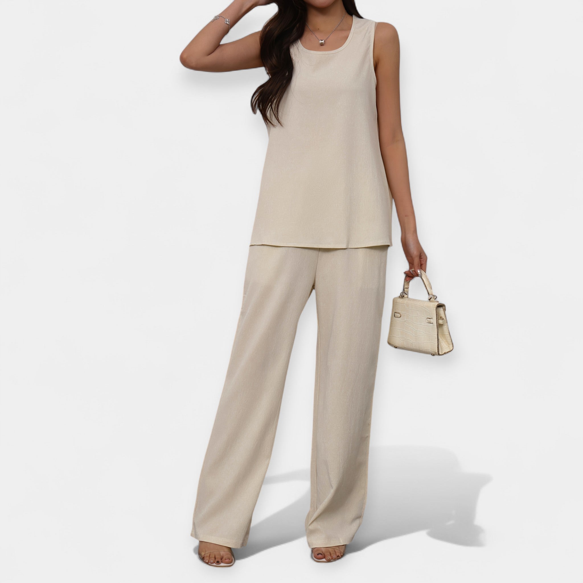 Casual Sleeveless Top And Wide Leg Pants Set For Summer
