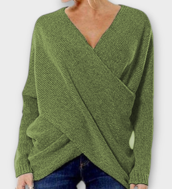 Heidi V Neck Knit Pullover With Crossed Detail Trim