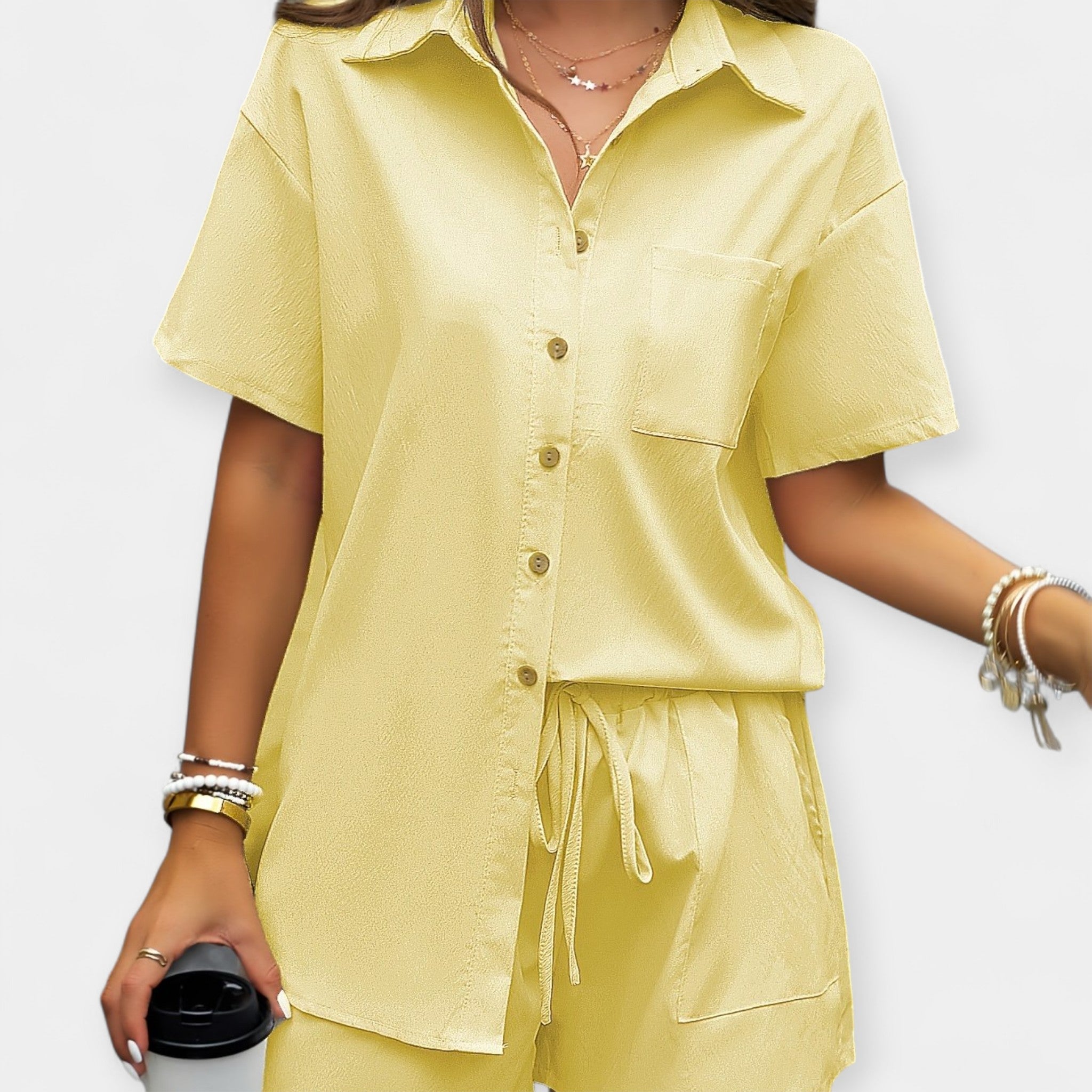 Casual Shirt And Shorts Set With Medium Collar Everyday