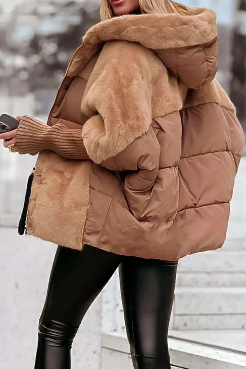 Ava Elegant Puffer Jacket With Teddy Mix For Winter Warmth