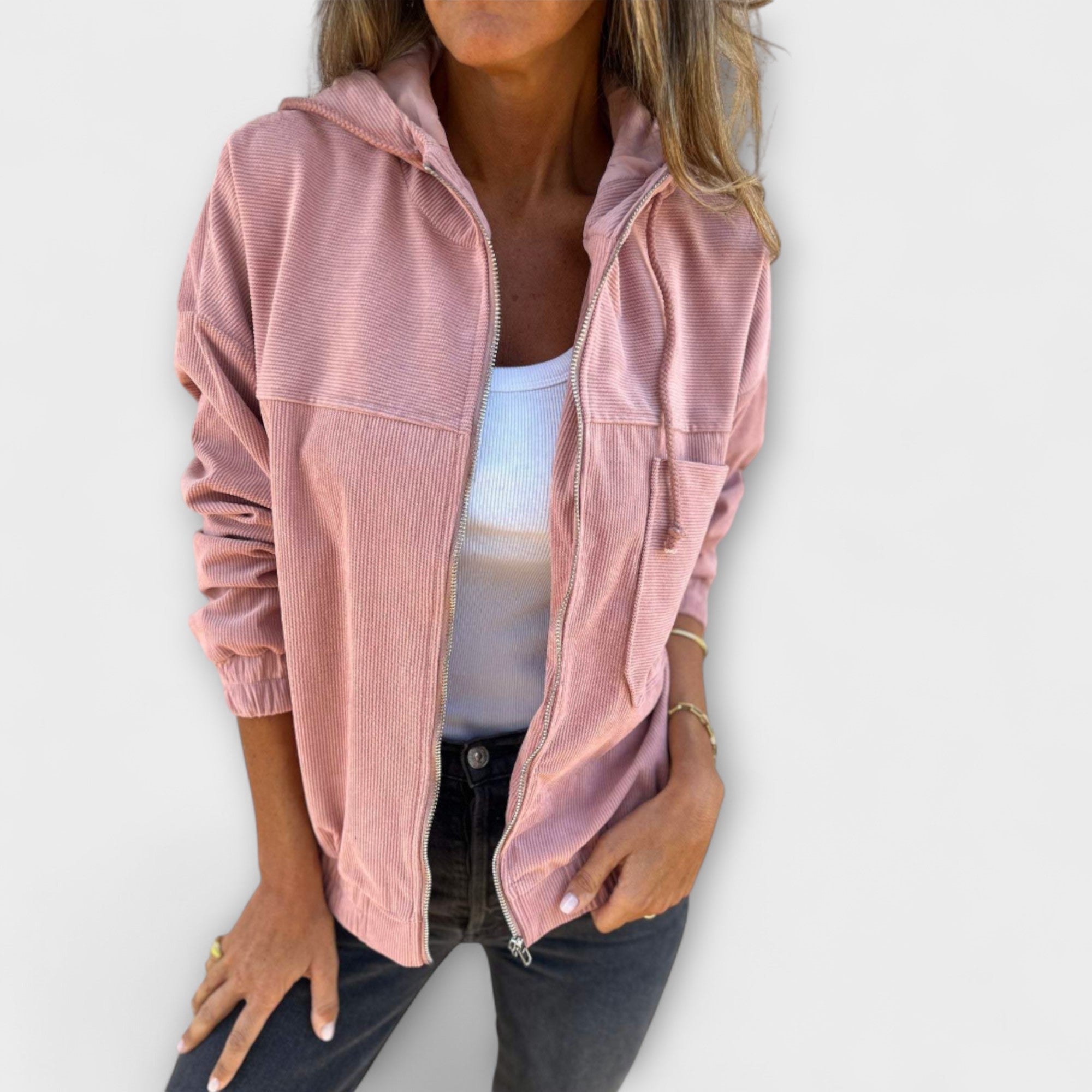 Ella Corduroy Zip Hoodie Jacket for Women Warm and Stylish