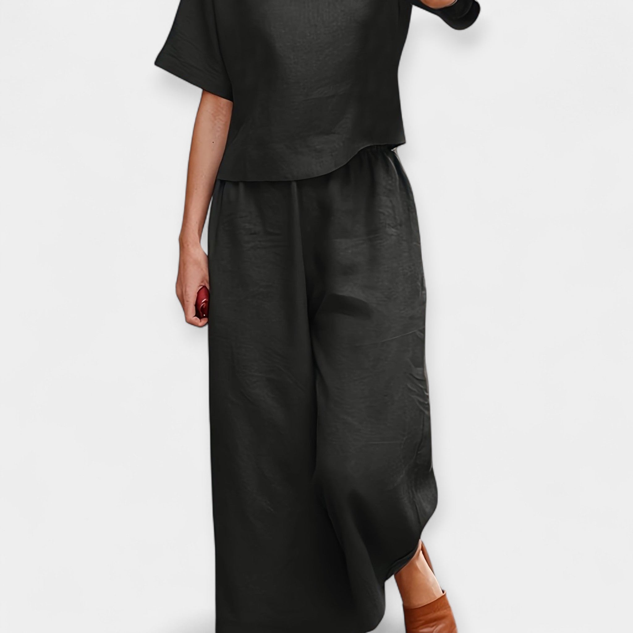 Airy Short Sleeve Top And Trousers Set For Summer Casual