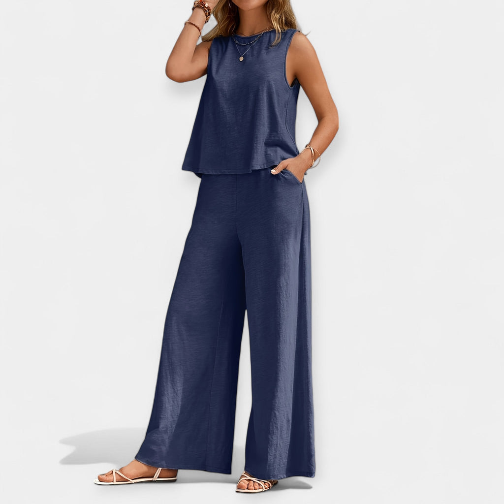 Effortless Loose Sleeveless Top And Wide Leg Trousers Set