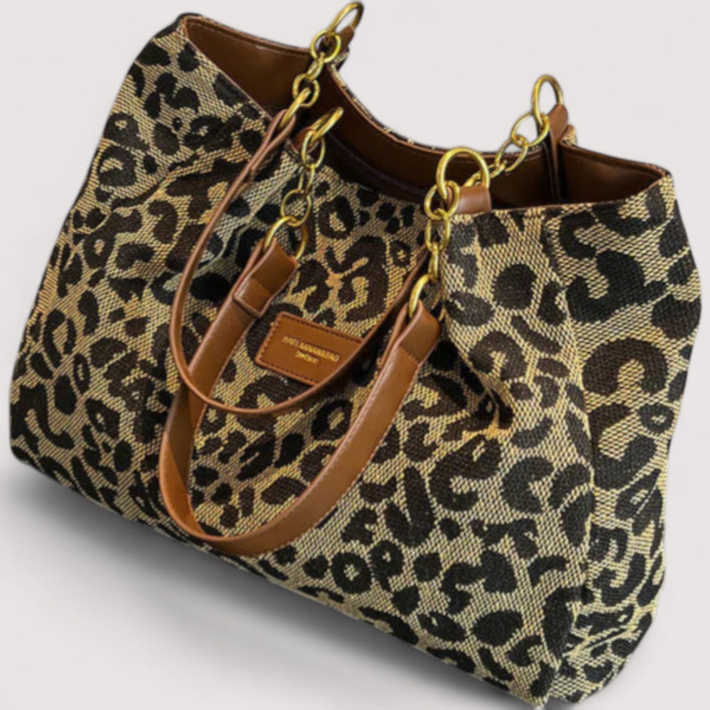 Theophano Elegant Leopard Print Canvas Shoulder Bag