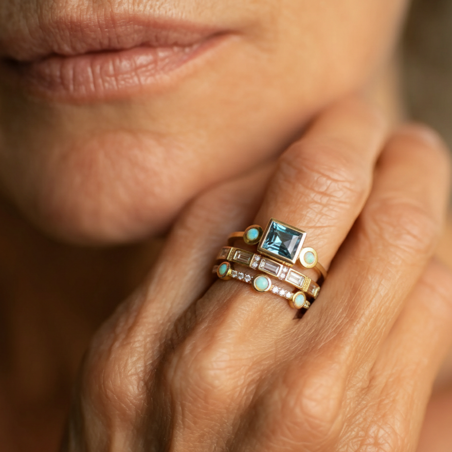 Vintage Blue Crystal Ring Set