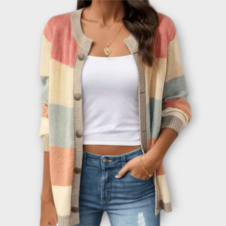 Lottenia Striped Knit Cardigan Women Soft Comfort Cosy