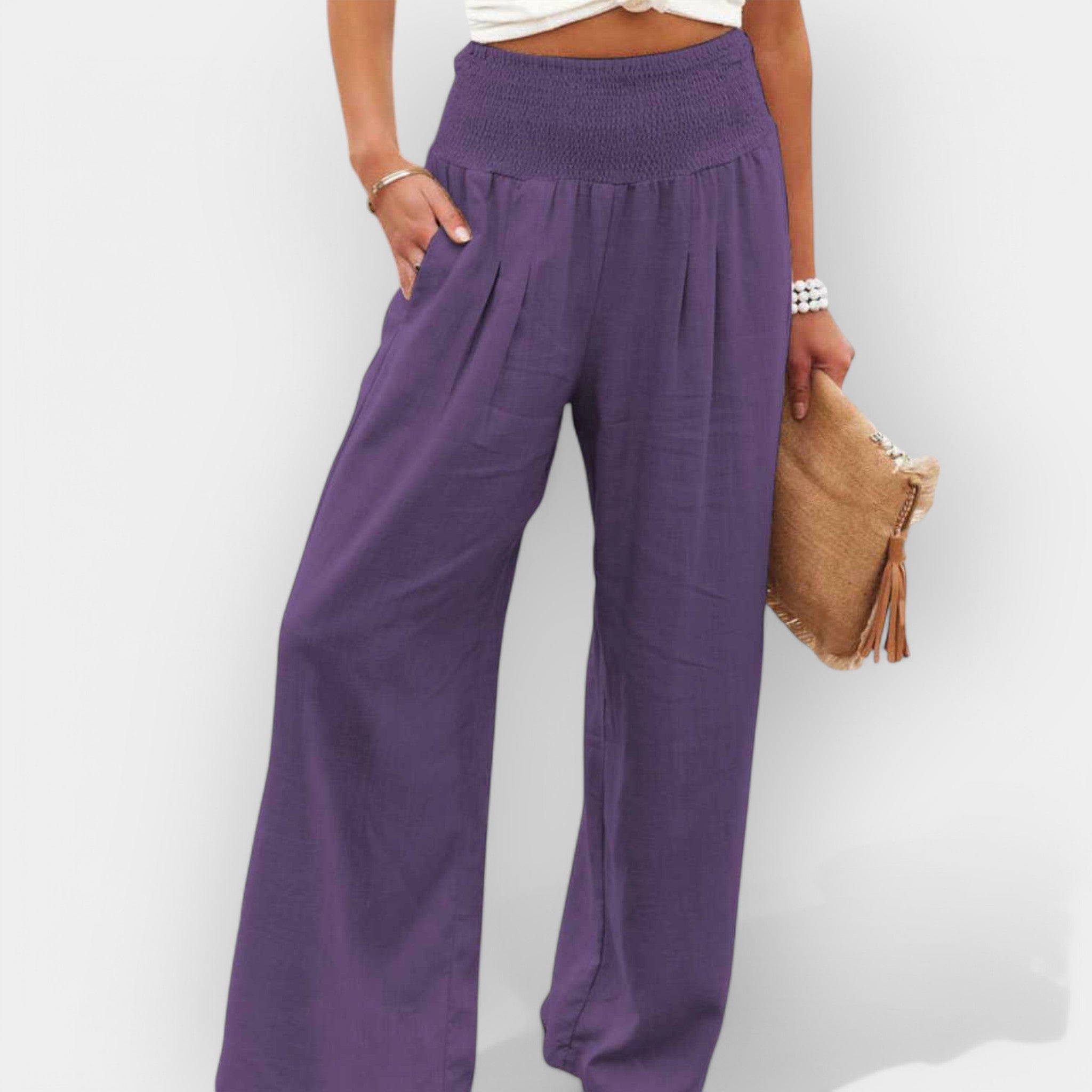 Wide Fit Lightweight Trousers With Elastic Waistband