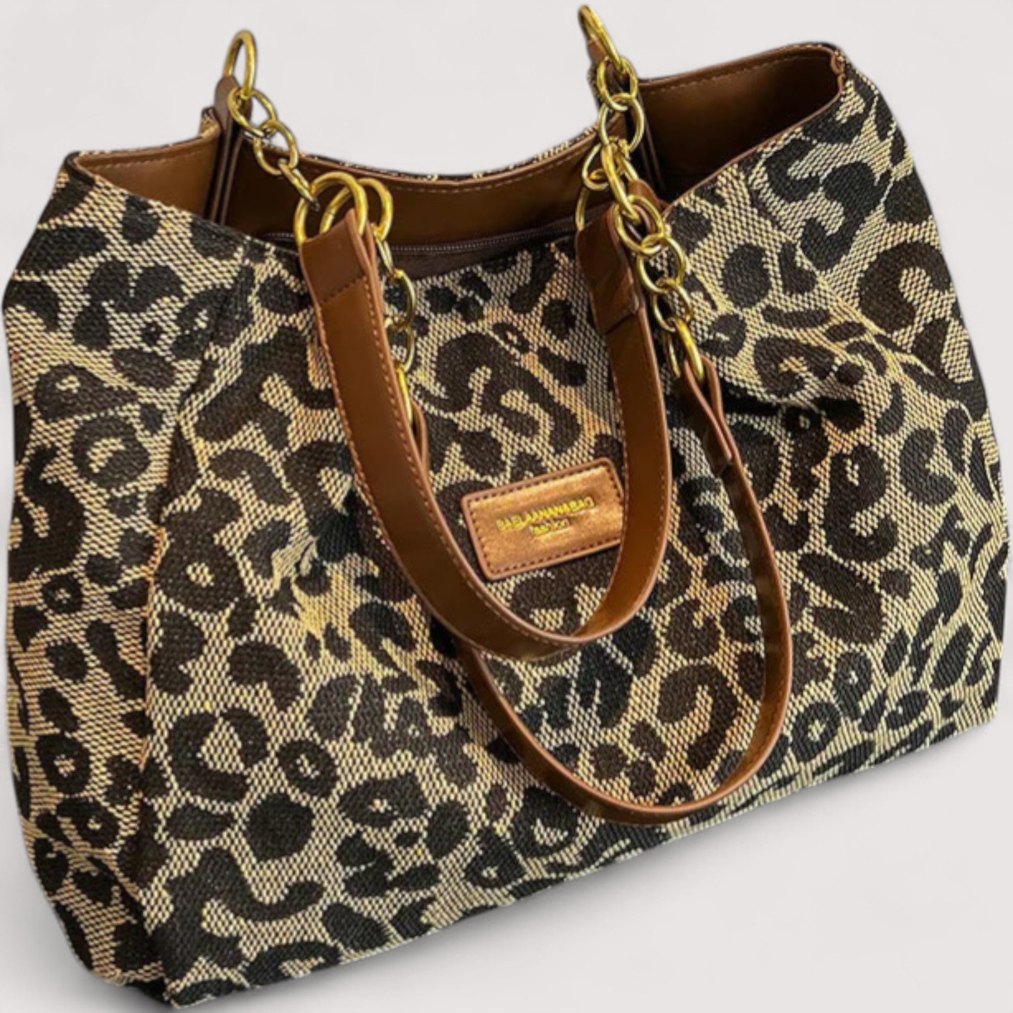 Theophano Elegant Leopard Print Canvas Shoulder Bag
