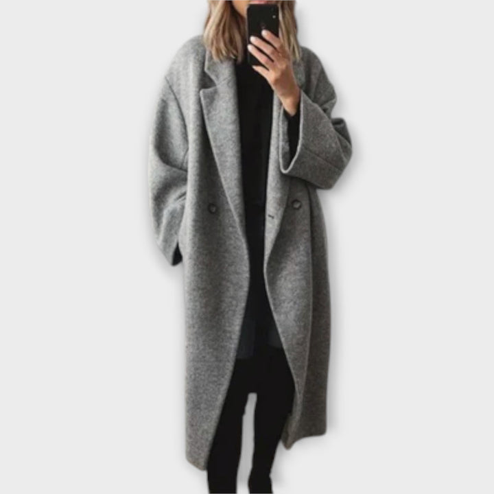 Jennifer Elegant Long Coat With Classic Lapel For Women