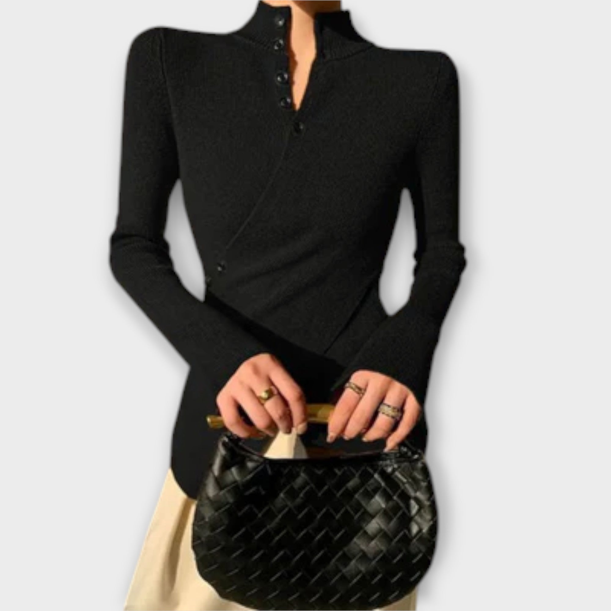 Michiko Elegant Slim Fit Knit Jumper Cotton Blend Black