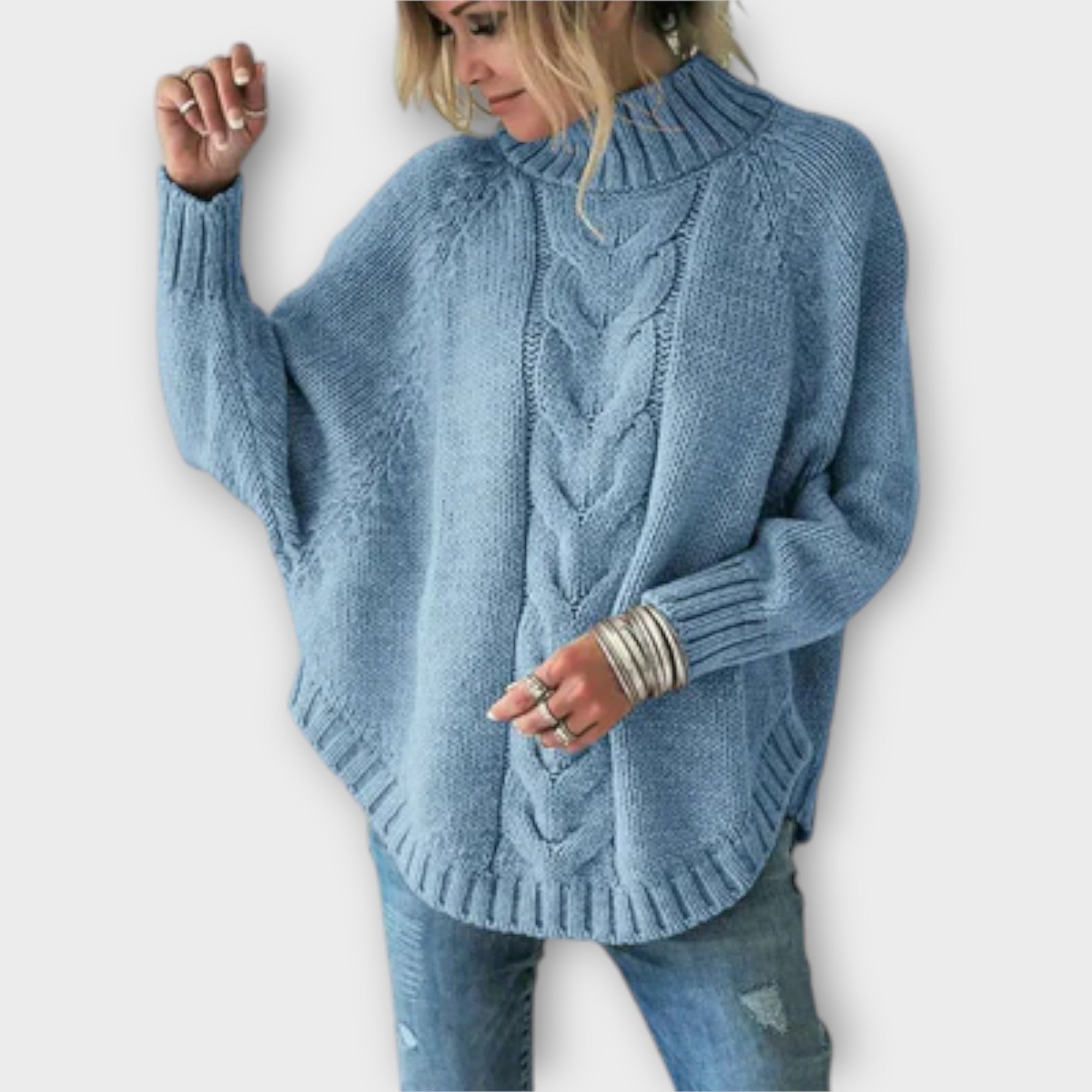 Elysian Cable Knit Sweater With Stand Collar Oversized