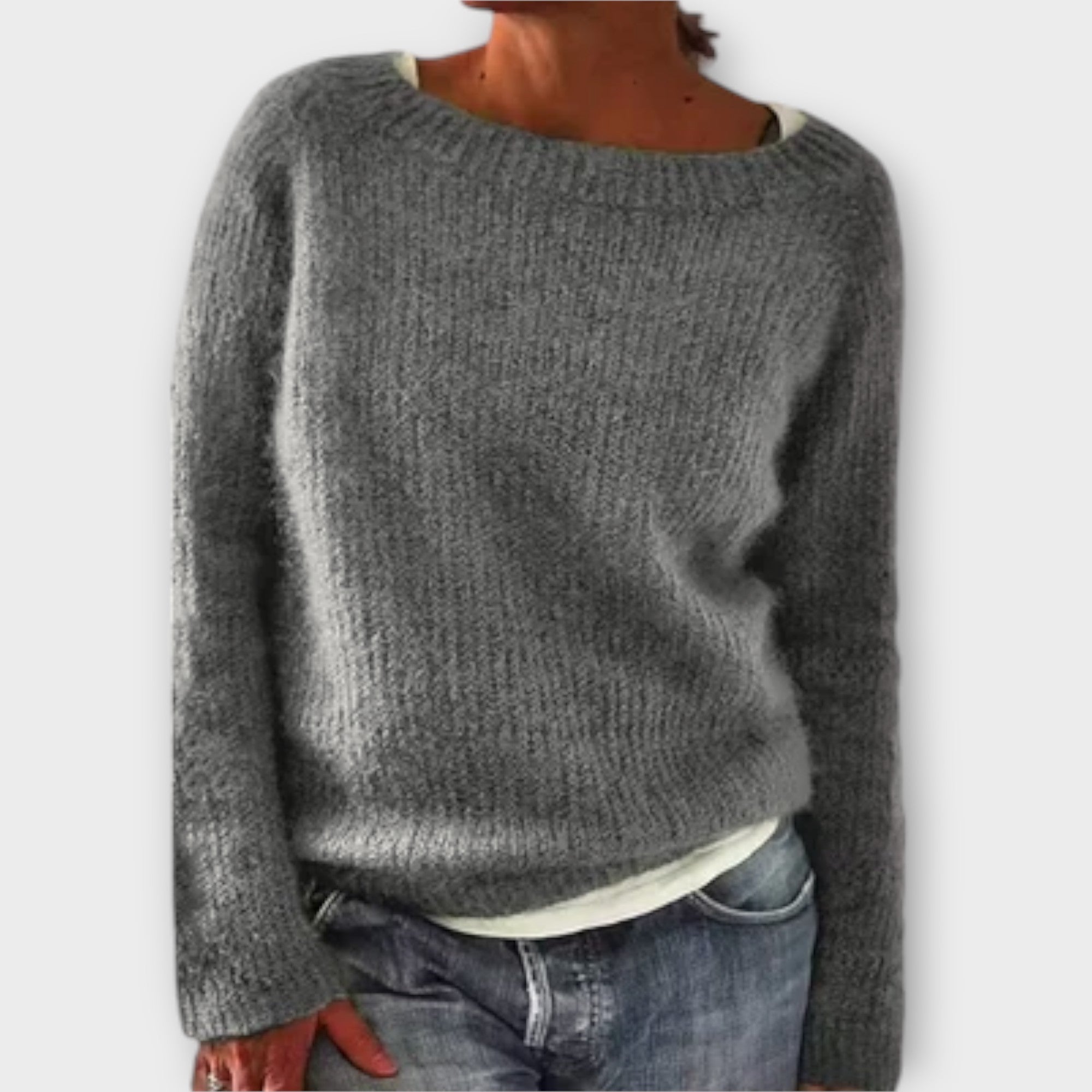 Regine Solid Colour Knit Jumper With Round Neck Oversized