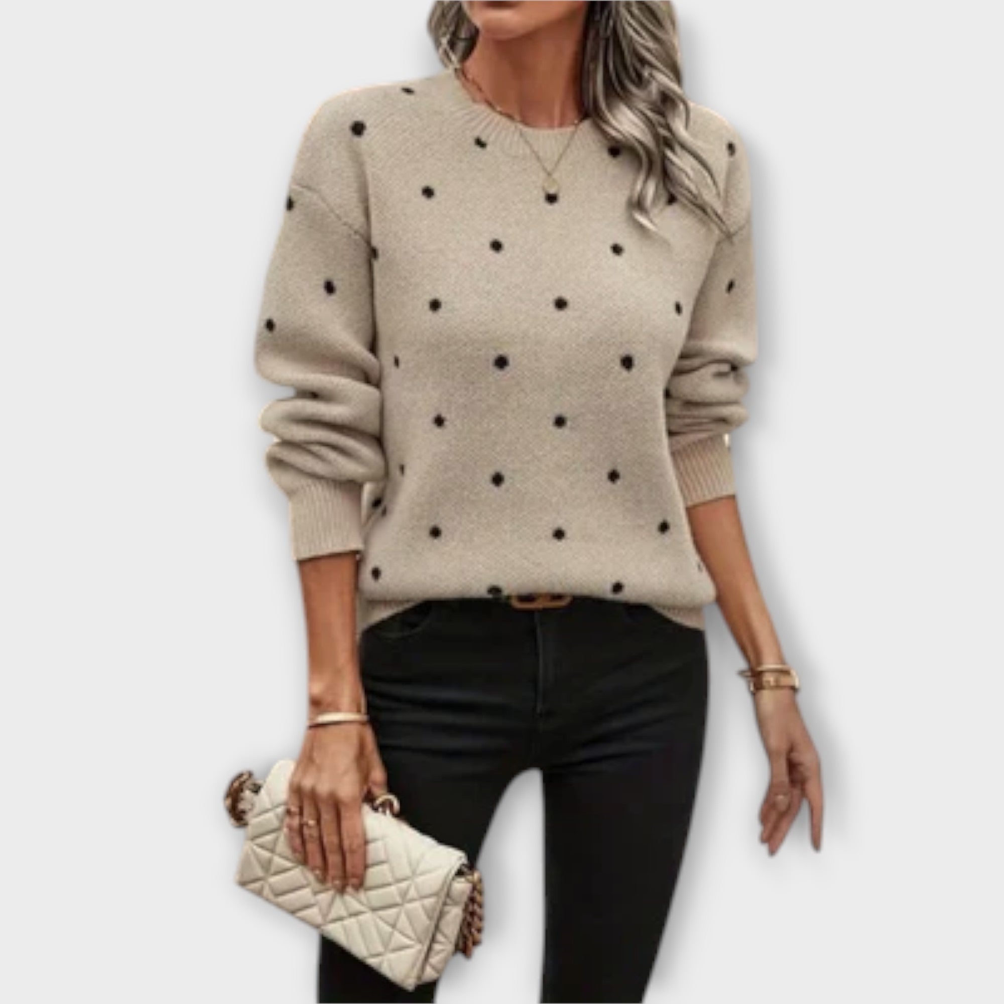 Ava Relaxed Long Sleeve Knit Jumper With Polka Dots