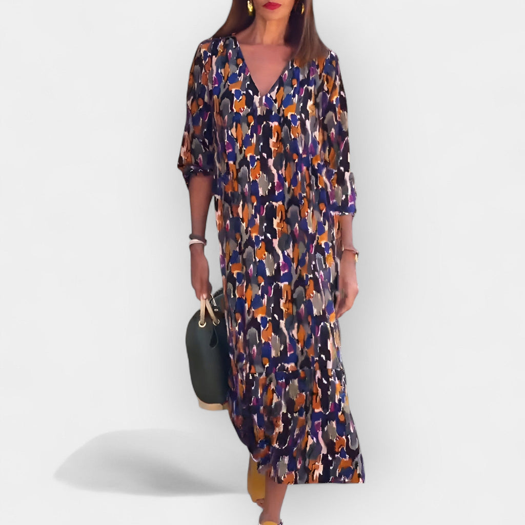 V Neck Retro Pattern Dress With Romantic Sleeves Today
