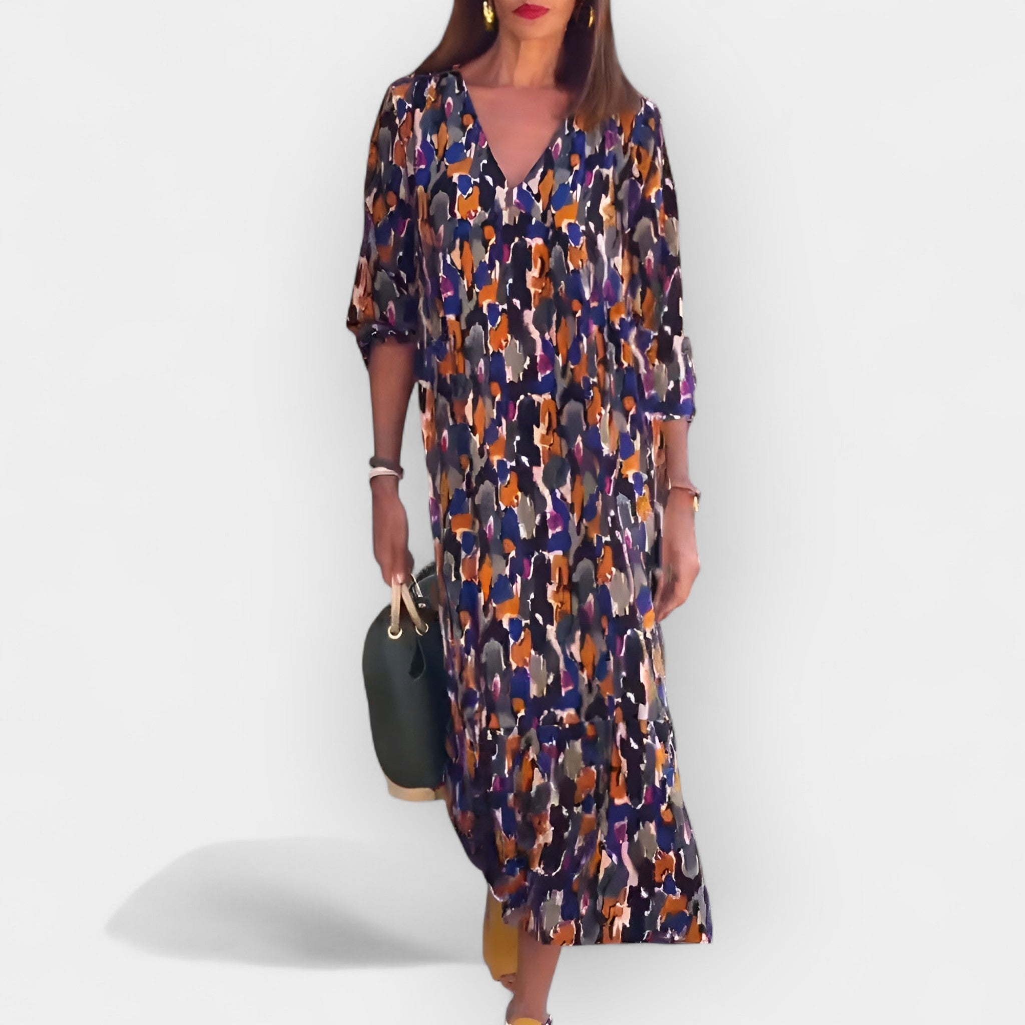 V Neck Retro Pattern Dress With Romantic Sleeves Today