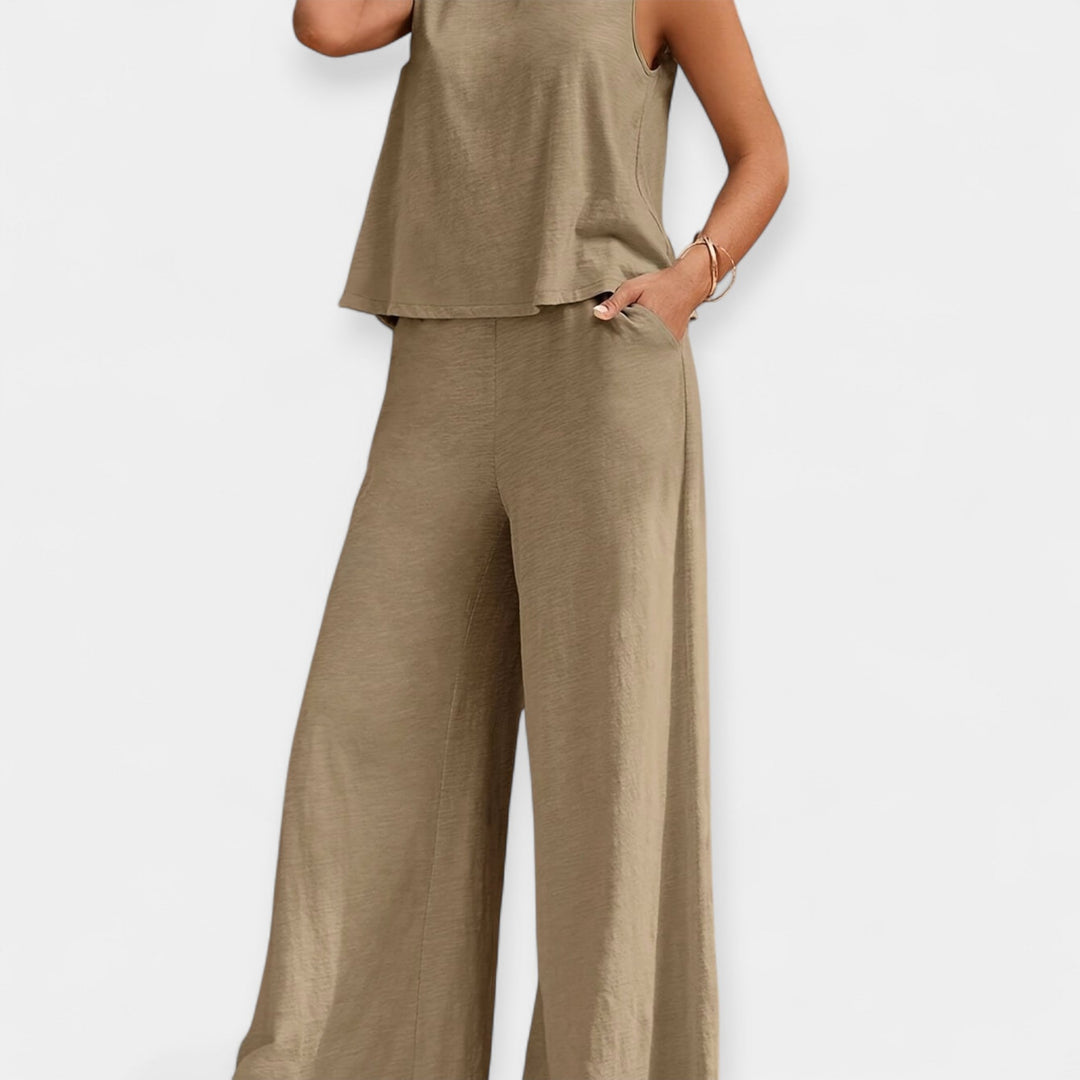 Effortless Loose Sleeveless Top And Wide Leg Trousers Set