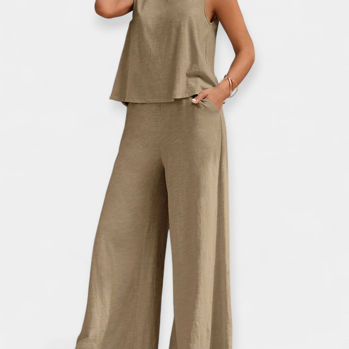 Effortless Loose Sleeveless Top And Wide Leg Trousers Set