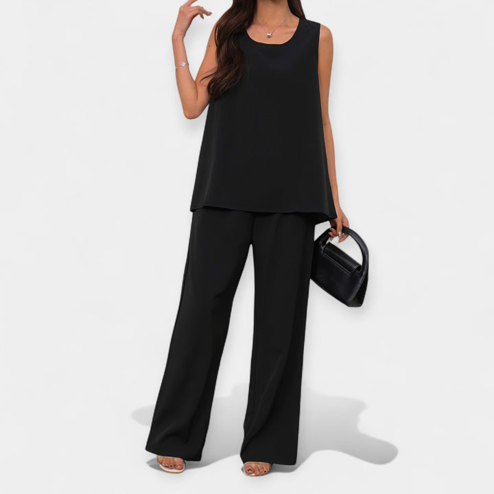 Casual Sleeveless Top And Wide Leg Pants Set For Summer