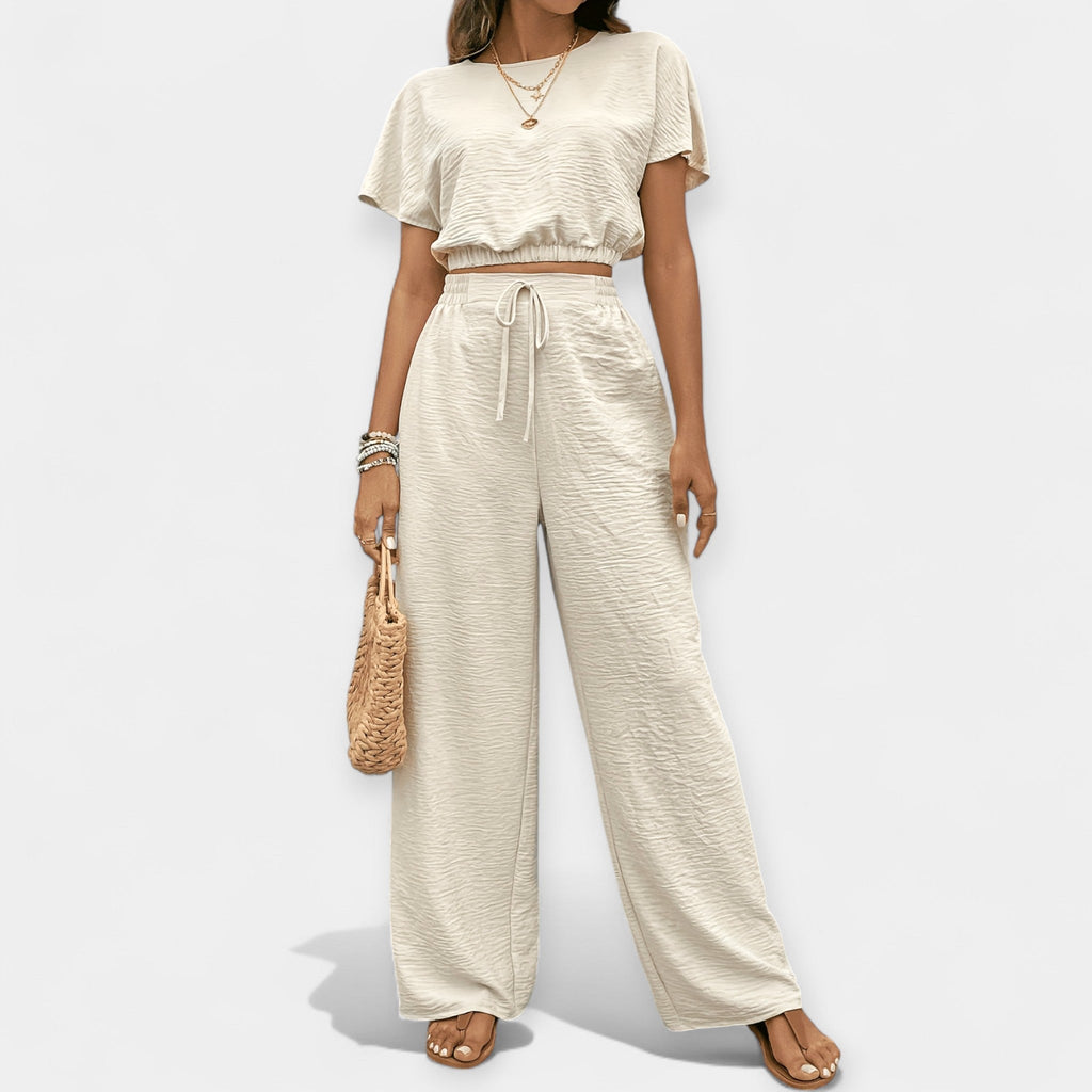 Stylish Loose Fit Set With Boho Top And Drawstring Trousers