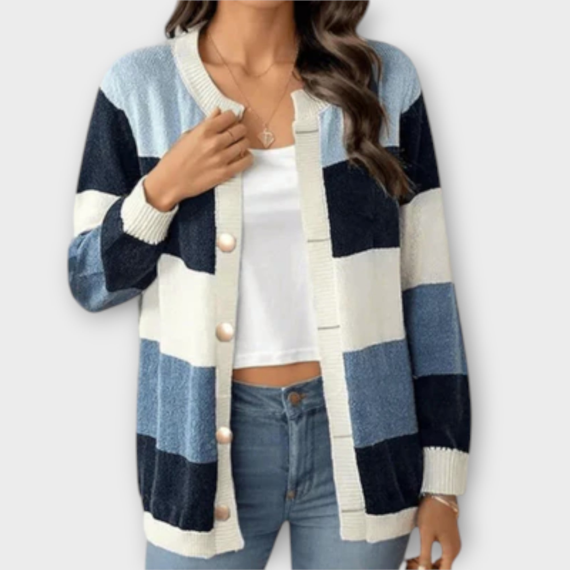 Lottenia Striped Knit Cardigan Women Soft Comfort Cosy