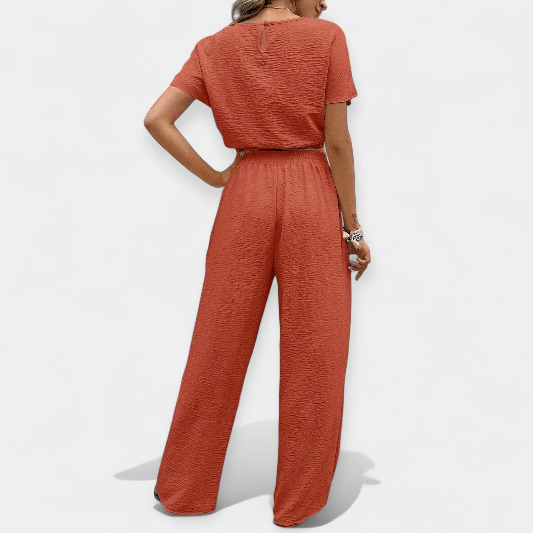 Stylish Loose Fit Set With Boho Top And Drawstring Trousers