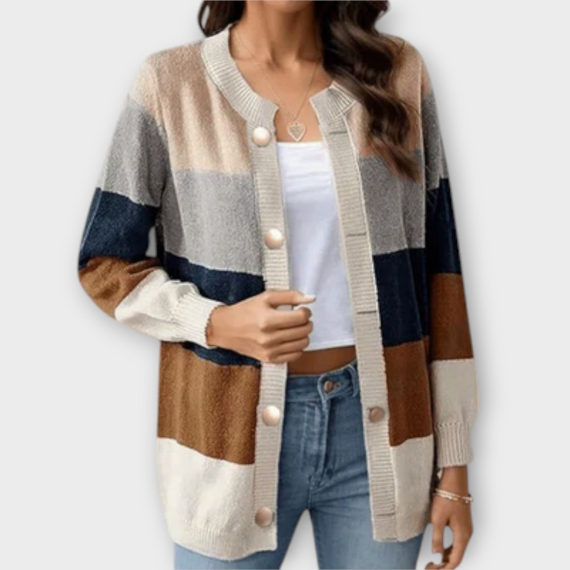 Lottenia Striped Knit Cardigan Women Soft Comfort Cosy
