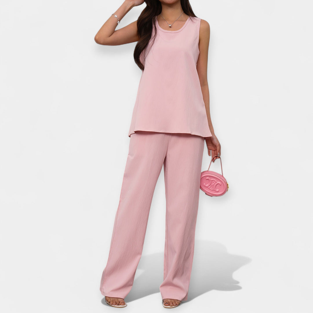 Casual Sleeveless Top And Wide Leg Pants Set For Summer