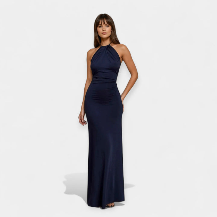 Maxi Dress With Neck Tie Open Back Draped Bust For Events