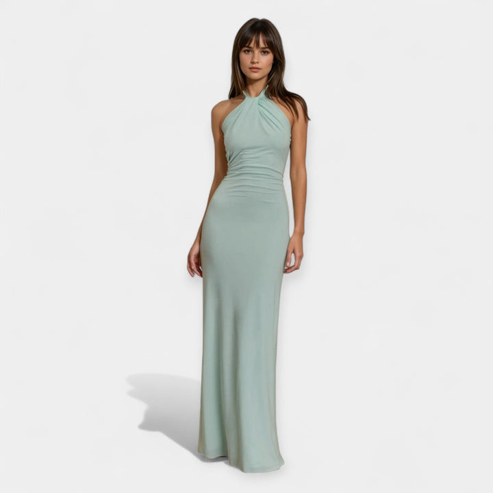 Maxi Dress With Neck Tie Open Back Draped Bust For Events