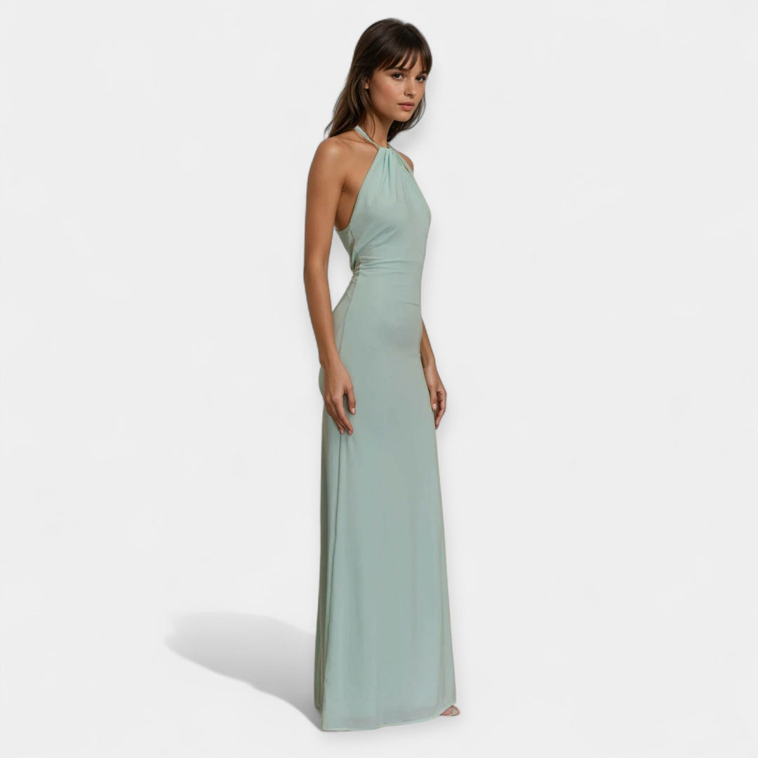 Maxi Dress With Neck Tie Open Back Draped Bust For Events