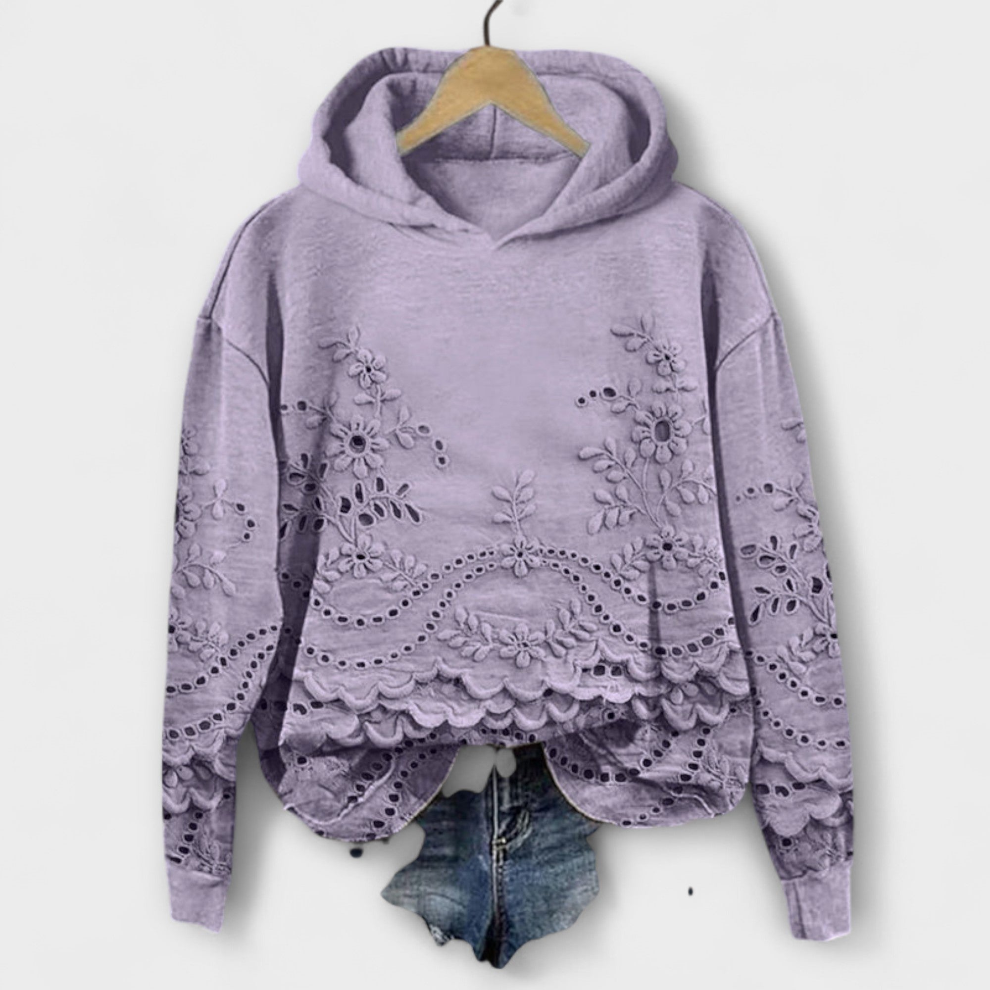 Grace Vintage Floral Hoodie With Embroidered Print Design