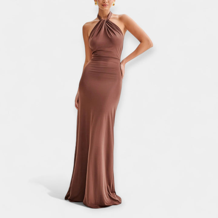 Maxi Dress With Neck Tie Open Back Draped Bust For Events