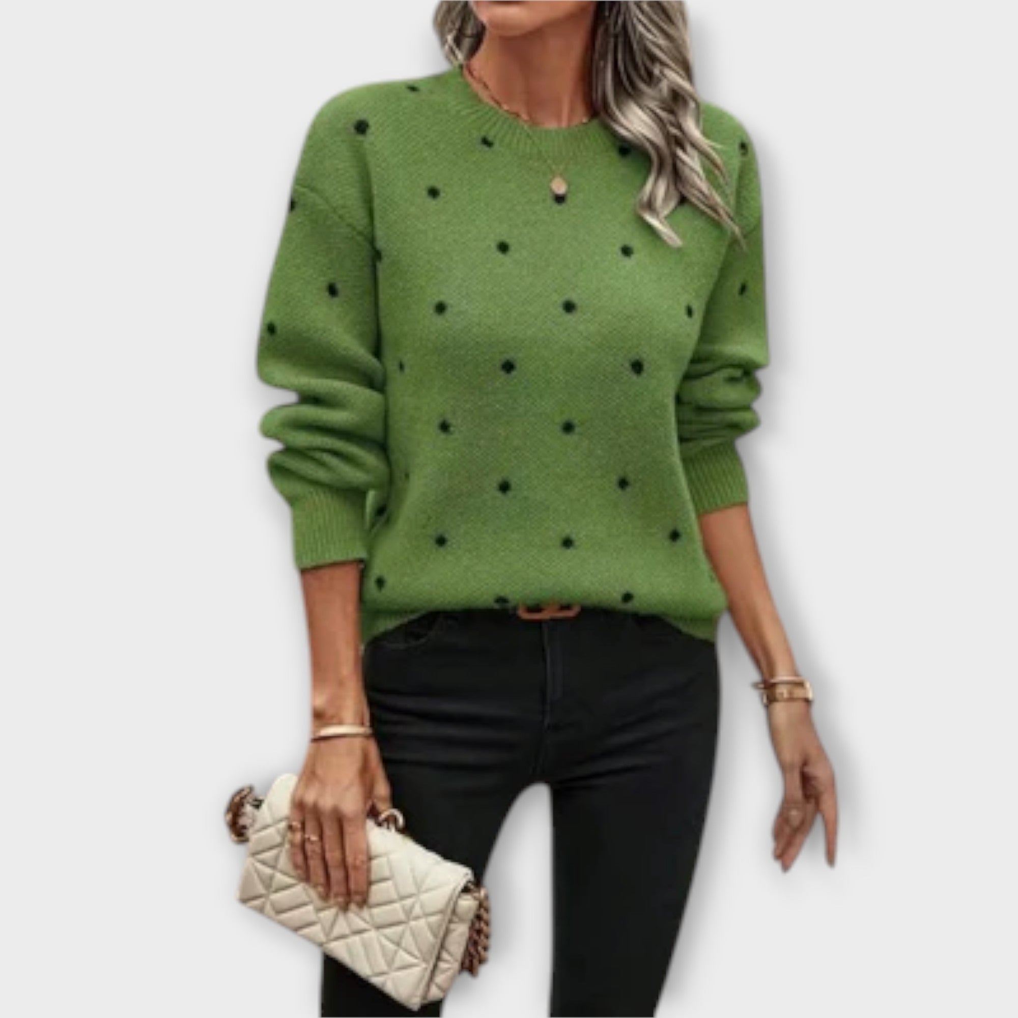 Ava Relaxed Long Sleeve Knit Jumper With Polka Dots