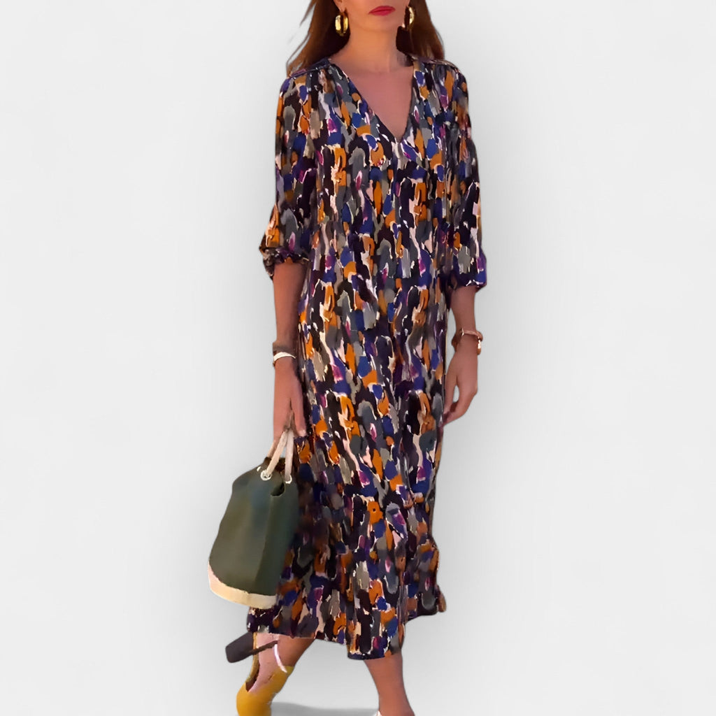 V Neck Retro Pattern Dress With Romantic Sleeves Today