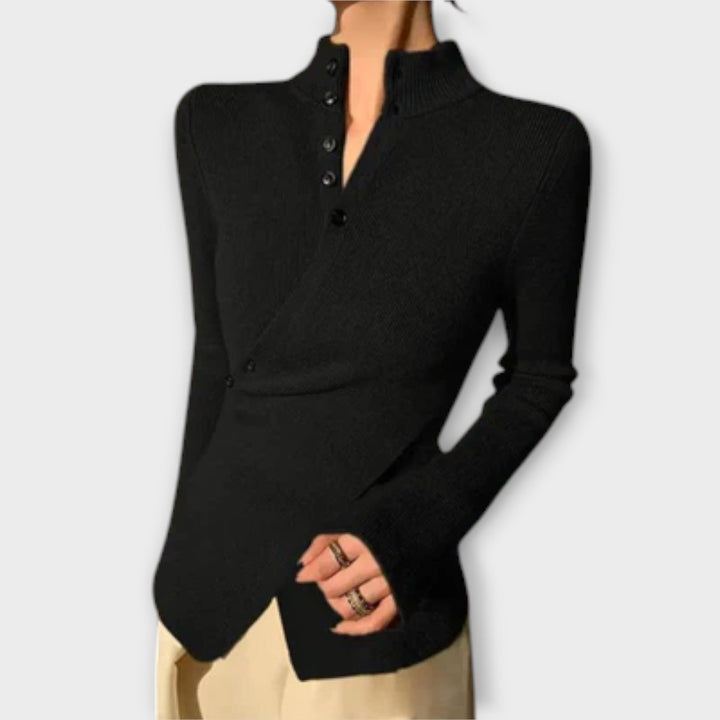 Michiko Elegant Slim Fit Knit Jumper Cotton Blend Black