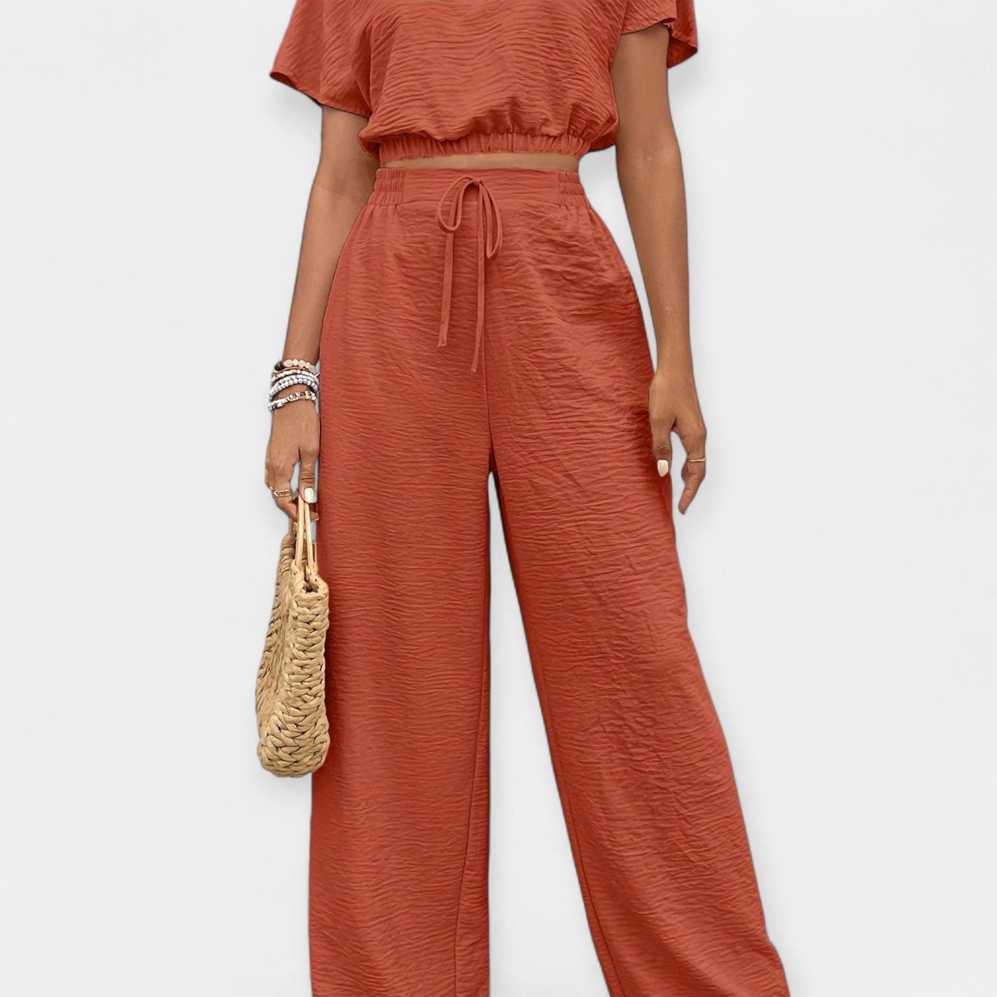 Stylish Loose Fit Set With Boho Top And Drawstring Trousers