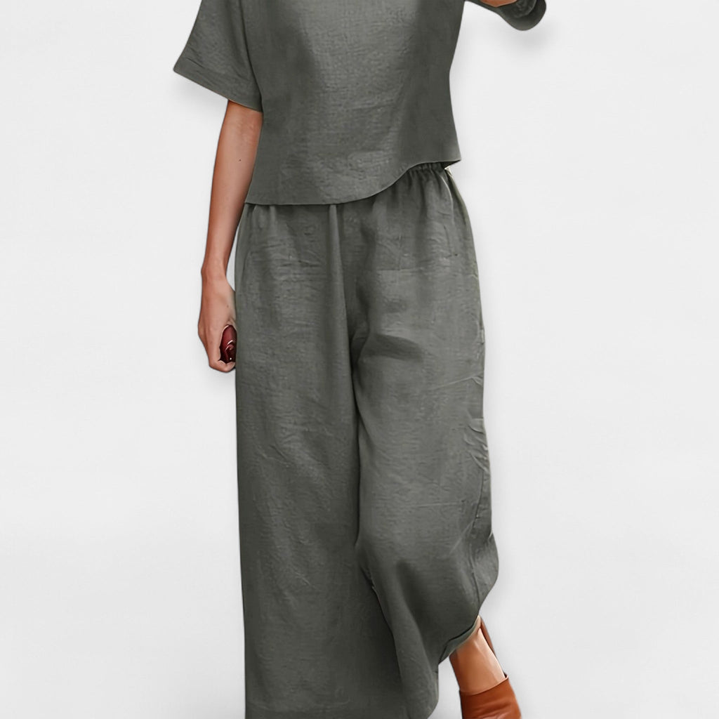 Airy Short Sleeve Top And Trousers Set For Summer Casual