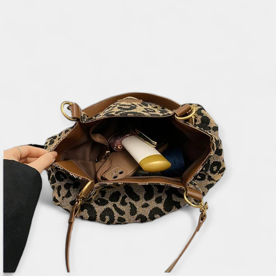 Animal Print Shoulder Bag Medium Size With Zip Closure