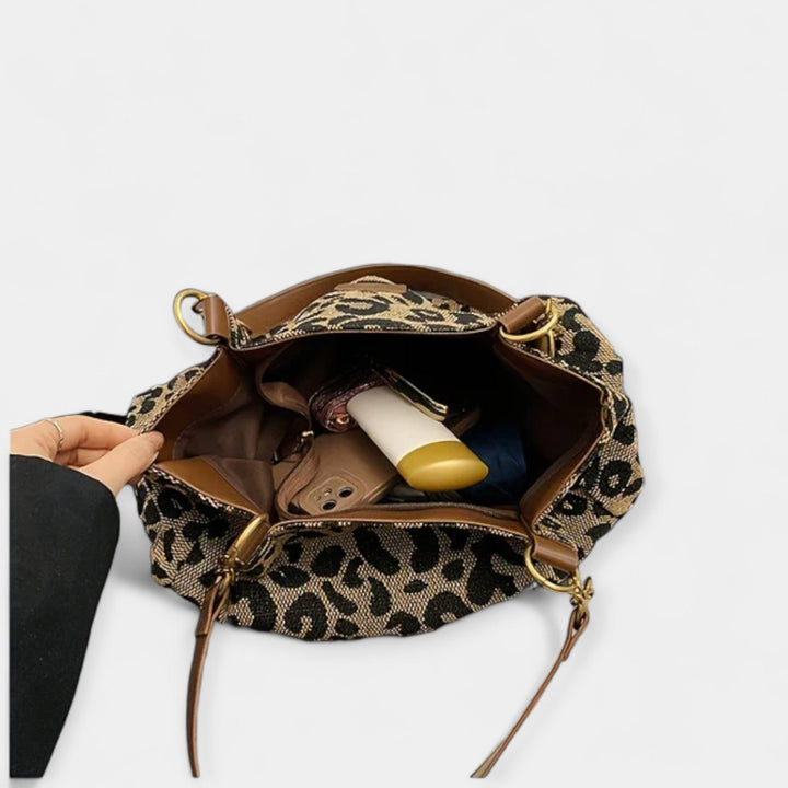 Animal Print Shoulder Bag Medium Size With Zip Closure