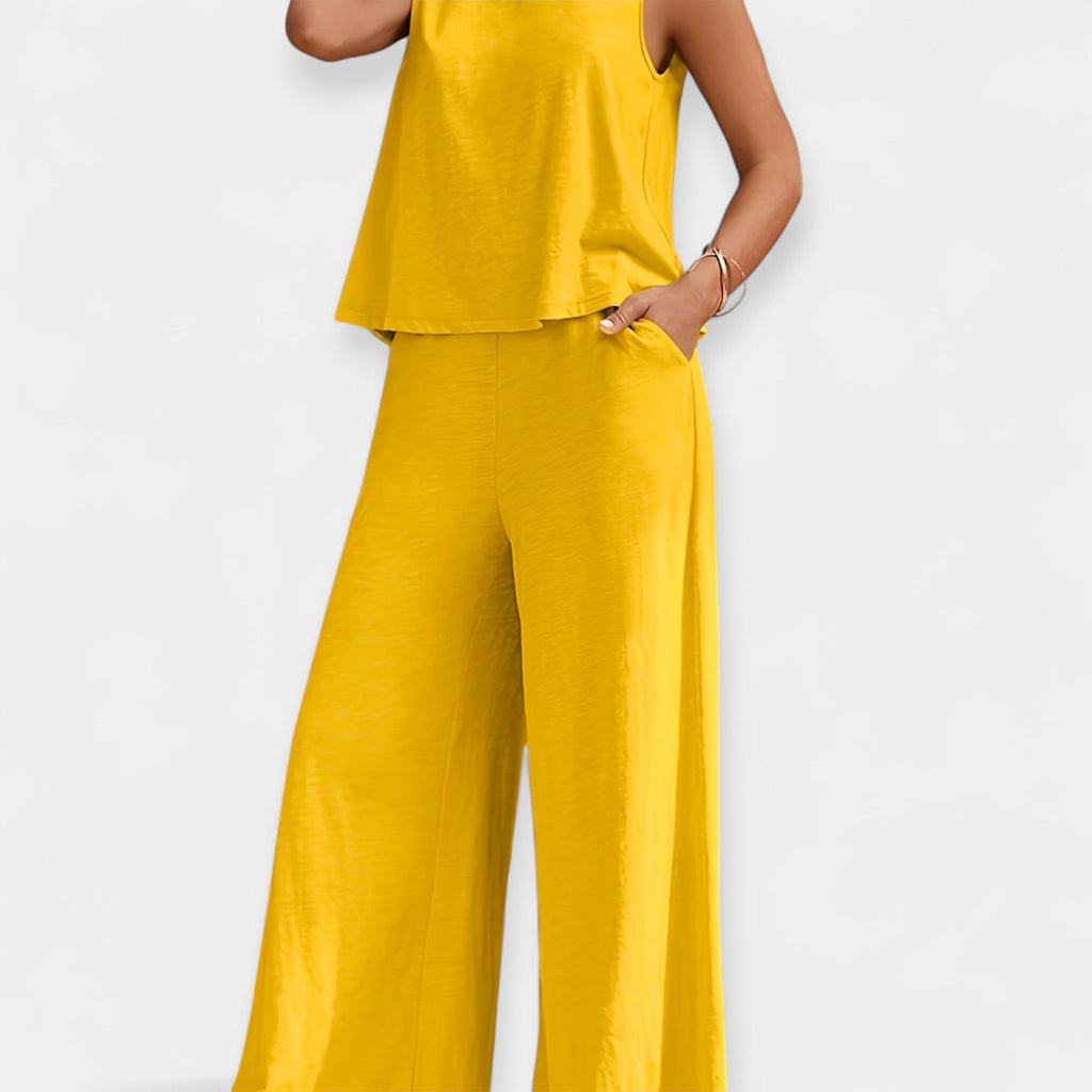 Effortless Loose Sleeveless Top And Wide Leg Trousers Set