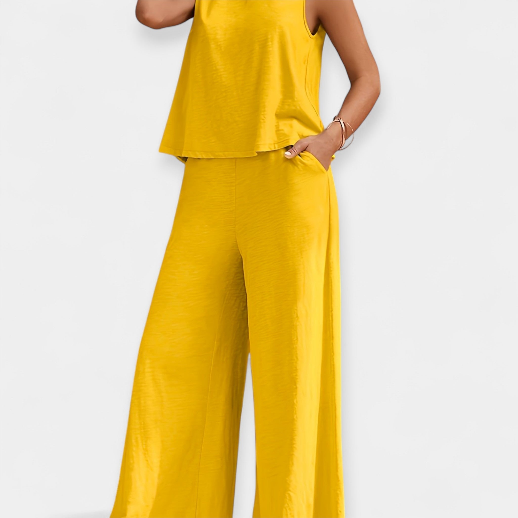 Effortless Loose Sleeveless Top And Wide Leg Trousers Set