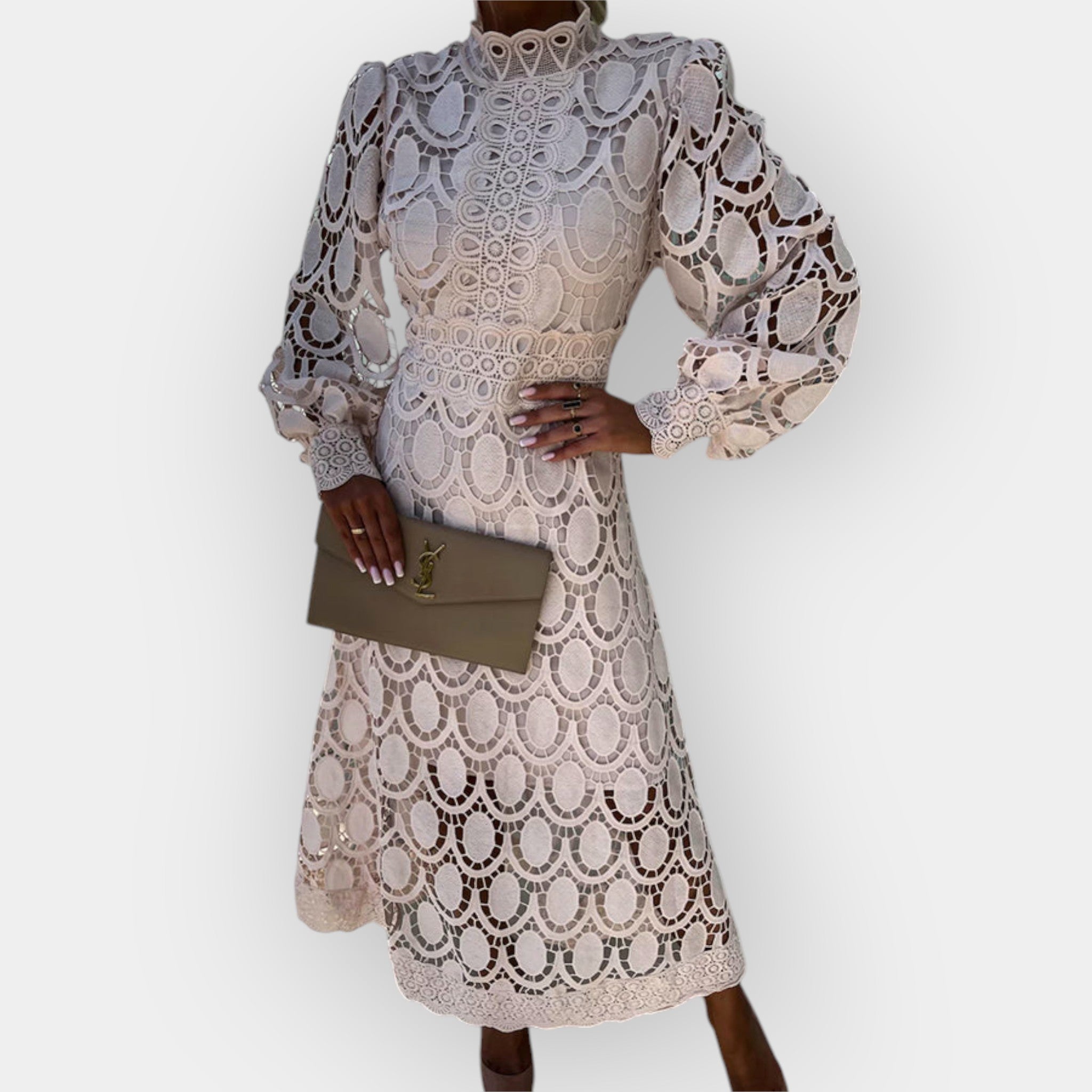 Romantic Lace Dress With Puff Sleeves And Soft Fabric