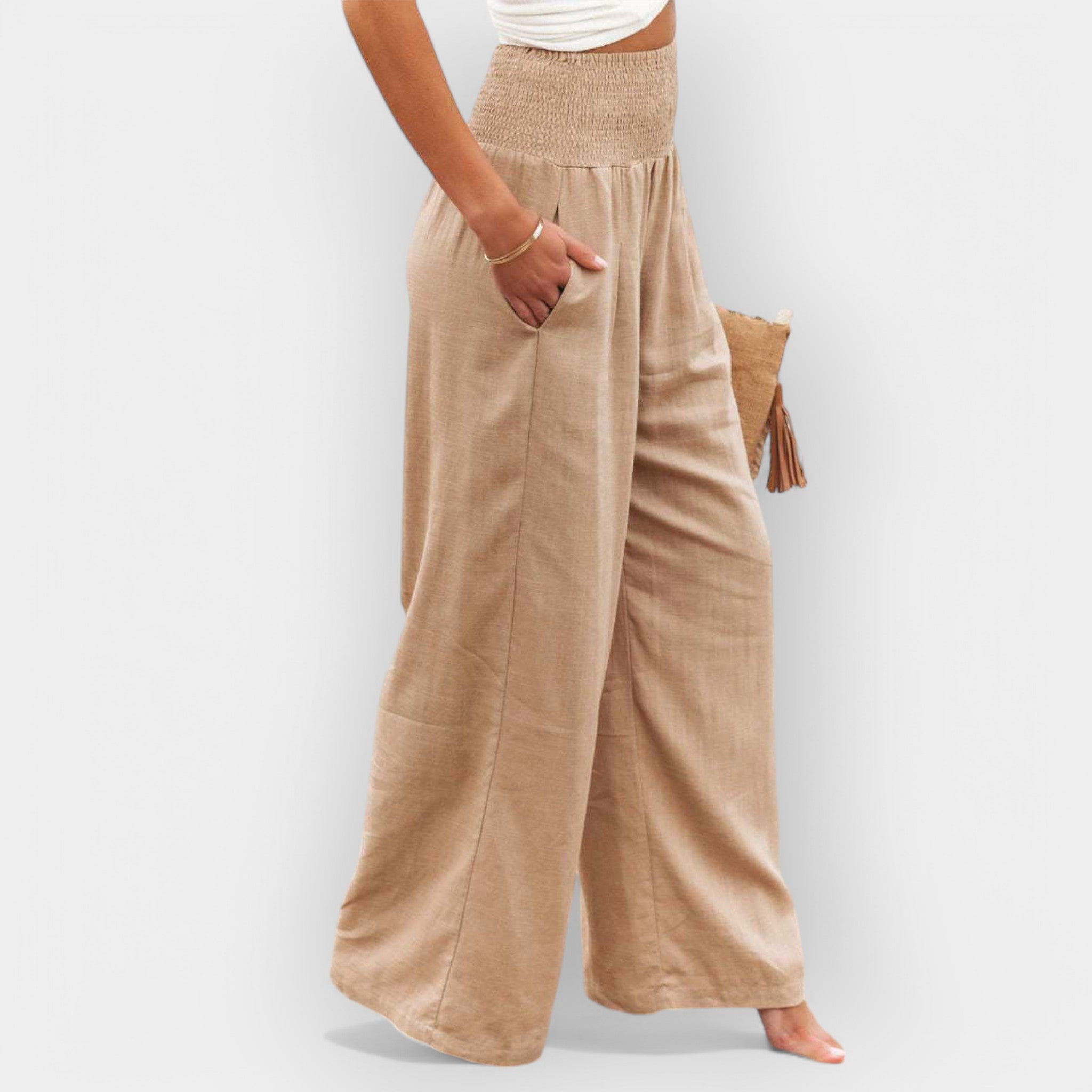 Wide Fit Lightweight Trousers With Elastic Waistband