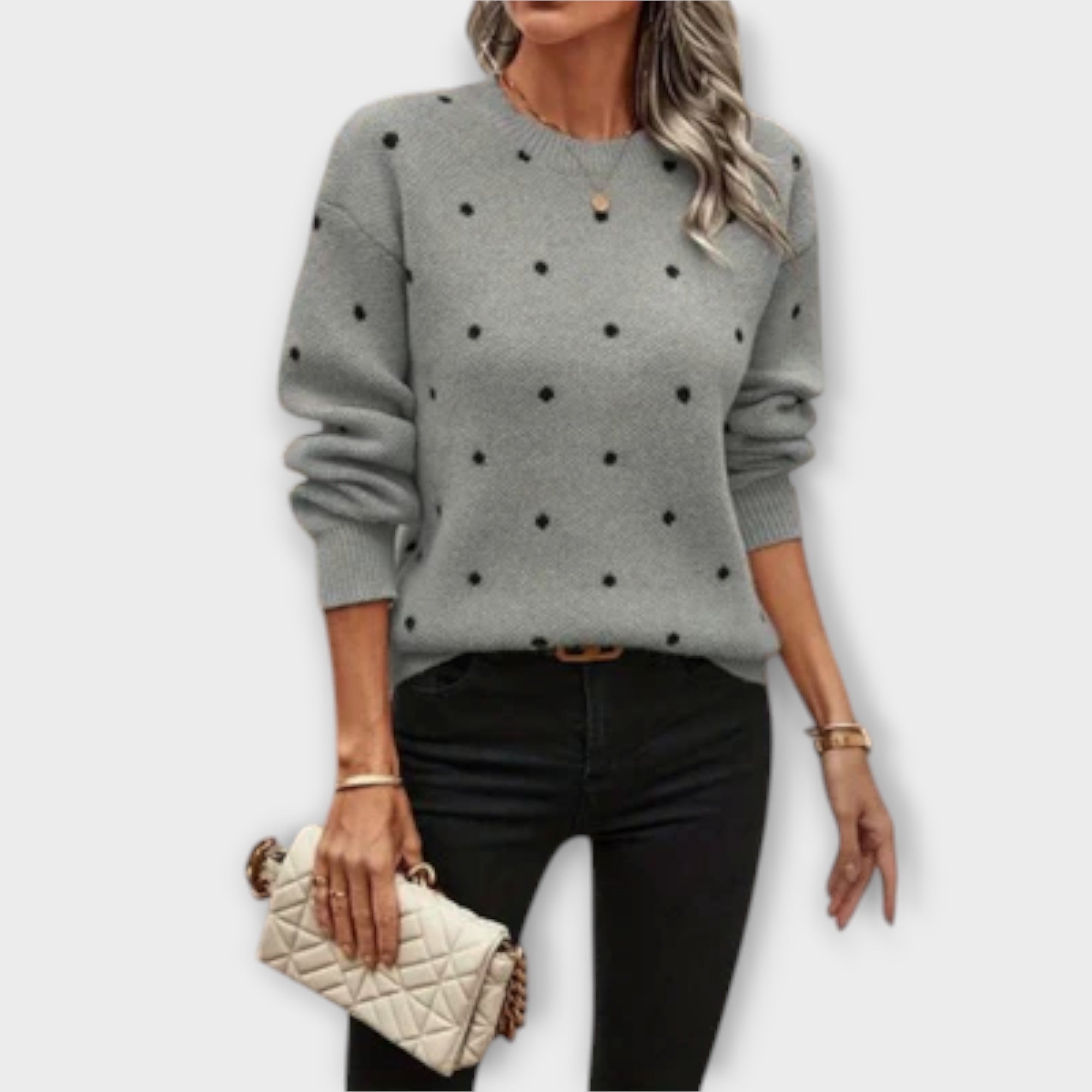 Ava Relaxed Long Sleeve Knit Jumper With Polka Dots