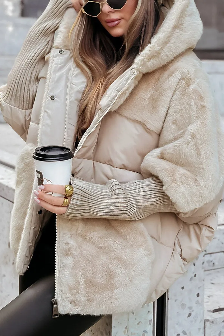 Ava Elegant Puffer Jacket With Teddy Mix For Winter Warmth