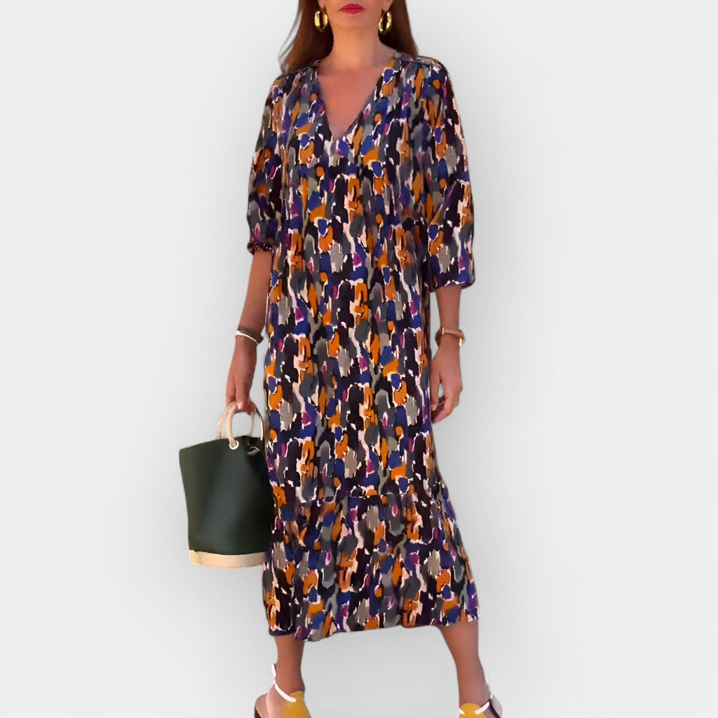 V Neck Retro Pattern Dress With Romantic Sleeves Today