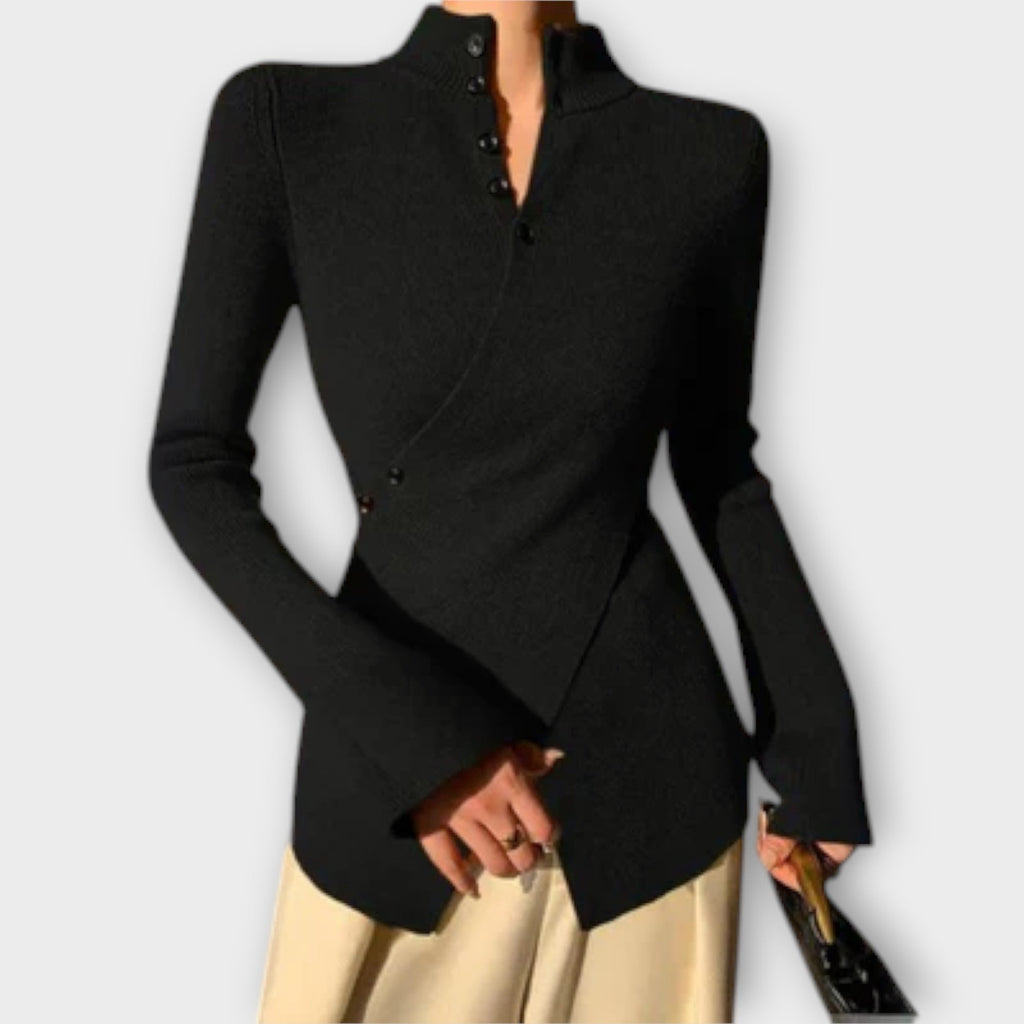 Michiko Elegant Slim Fit Knit Jumper Cotton Blend Black